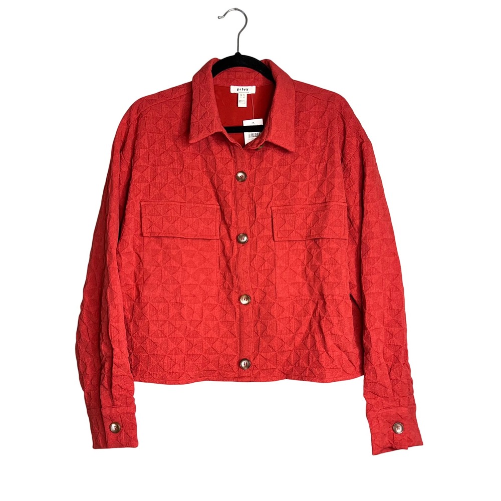 Privy Shirt Jacket Size XL Cropped Textured Red Shacket Boxy Lightweight NWT